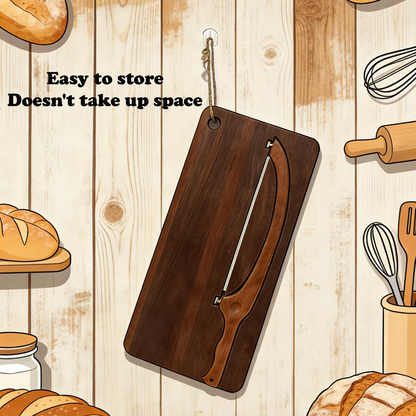 Bread Bow Knife for Homemade Bread, Bread Cutter and Wooden Board Set,Bread Cutting Board with Crumb Tray,Universal Left Right Handed Design,Kitchen Gadgets Gifts for People who Love Baking