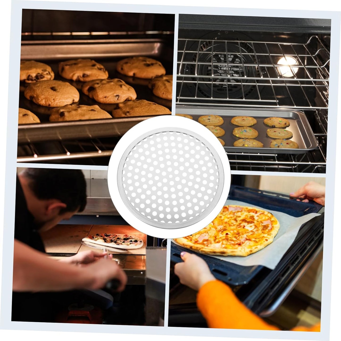 Pizza Pan for Oven, Round Shaped Baking Pan, Perforated Pizza Tray, Cookie Tray, Stainless Steel Biscuit Crisper