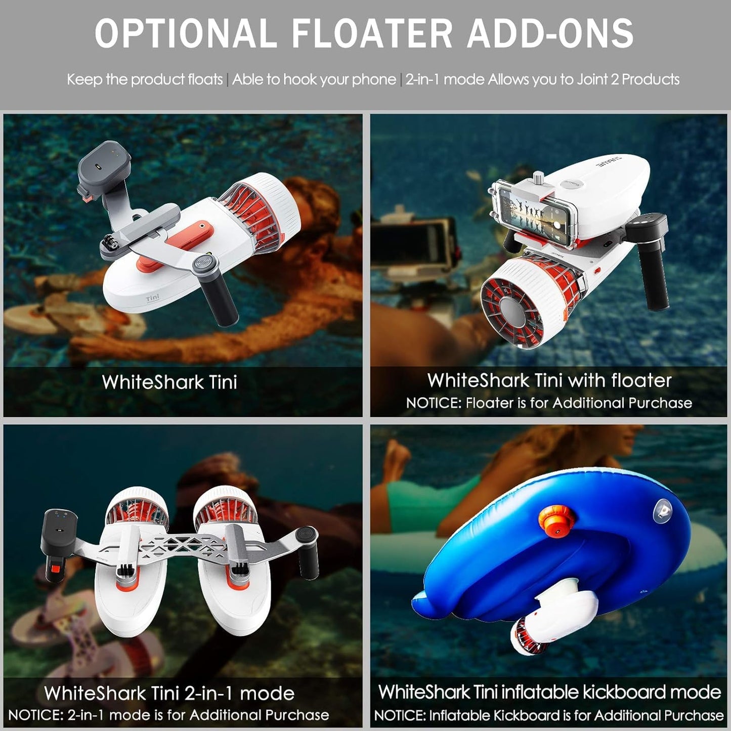 sublue Tini Underwater Scooter with Action Camera Mount Detachable Modular for SUP Paddle Board 2 Gear Speed 45 Minutes Swimming Pool Diving Snorkeling