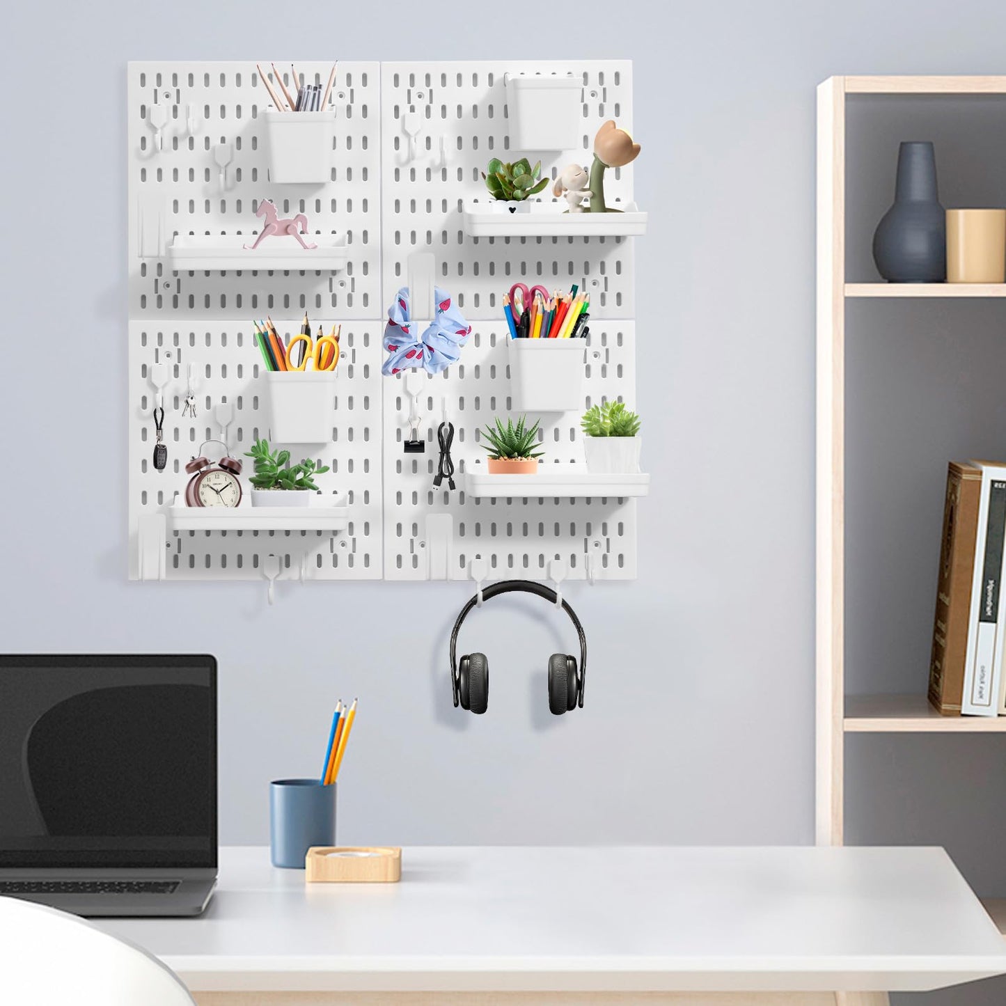 Dualshine Premium Pegboard Combination Kit, White Pegboard Wall Organizer with 4 Small Plastic Panels and 38 Accessories, Ideal for Craft Room, Bathroom, Nursery Storage, and Office (22"*22")