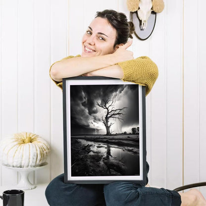 HMDIIMGE Diamond Art Painting Kits for Adults Black and White Lightning Withered Tree 5D Diamond Art Easy for Beginner Round Full Drill Cross Stitch Mosaic Gems Craft 30x40cm