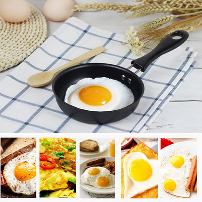 GOWENIC Egg Mini Frying Pan, Black, 12cm Household Small Kitchen Cooker for Frying Eggs