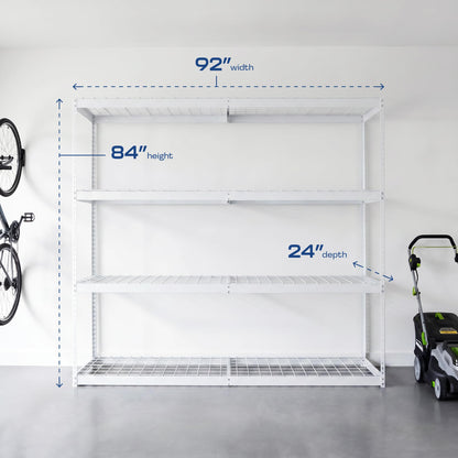 MonsterRax 24"x92"x84"Garage Shelving - Hammertone Bolted Shelving Rack - 500 Pounds Per Shelf High Grade Steel (24"x92"x84", White)