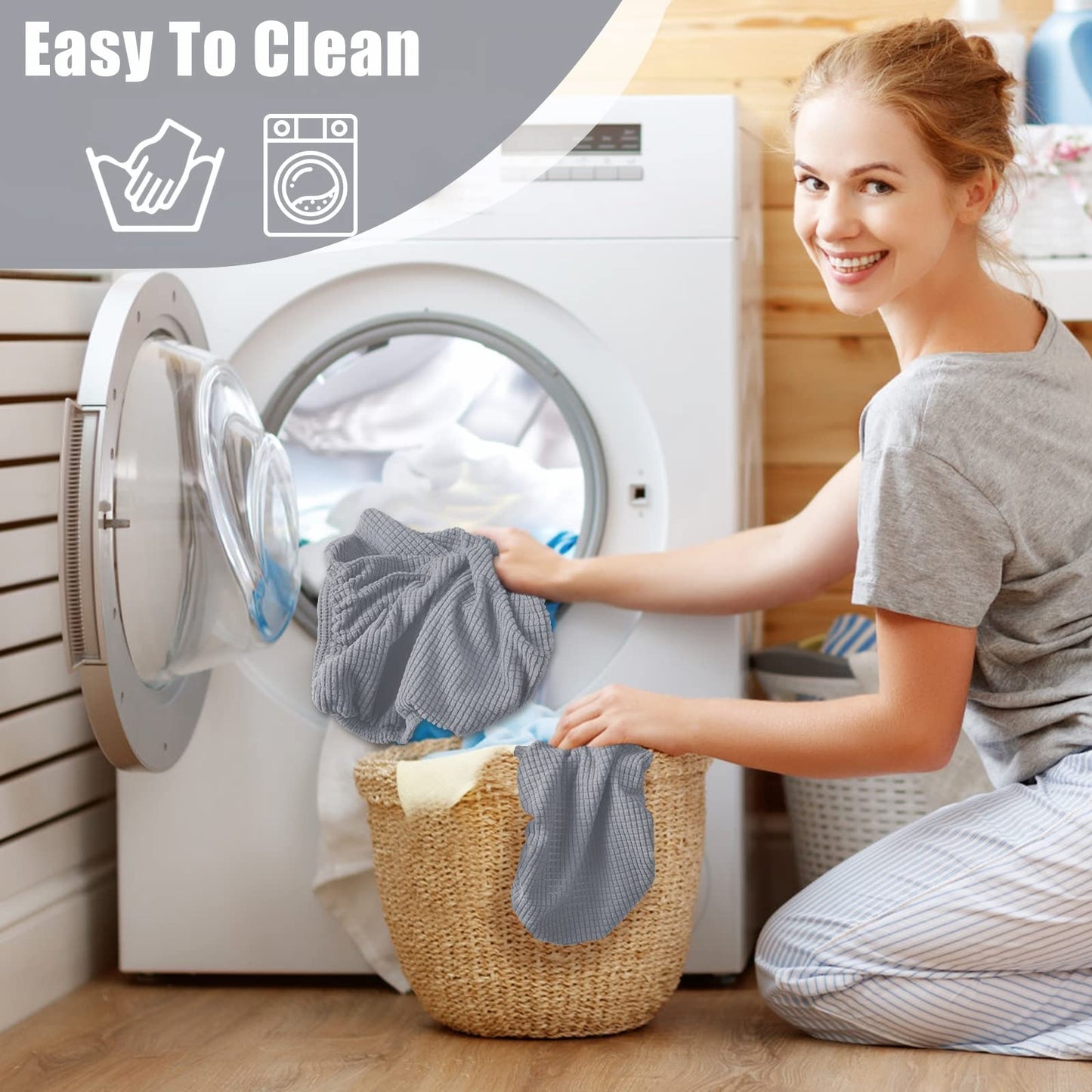 Toilet Lid Cover and Toilet Tank Cover Stretch Toilet Covers Set for Bathroom, Polyester Spandex Jacquard Fabric, Machine Washable, with Elastic Bottom, Light Gray