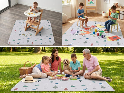 51” Baby Splat Mat for Under High Chair/Arts/Crafts, WOMUMON Washable Waterproof Anti-Slip Floor Splash Mat, Portable Wipeable Spill Mat and Table Cloth