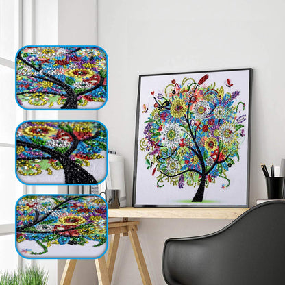 CaptainCrafts DIY 5D Diamond Painting by Number Kits Diamond Art Special Shape Rhinestones for Adults Beginner Colourful Four Season Tree Home Wall Decor 11.9x11.9 Inch (Four)