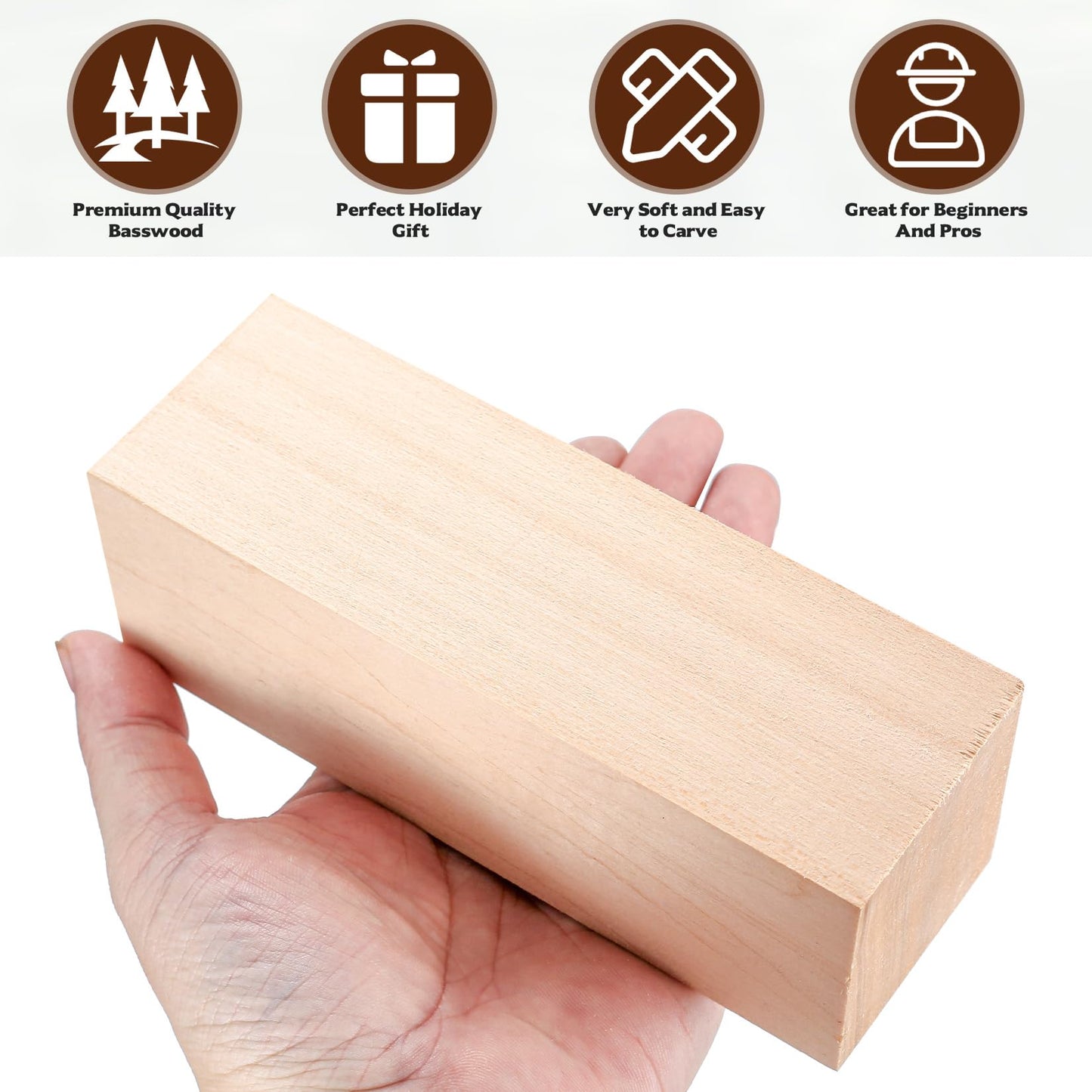 Basswood Carving Blocks, 4 Pcs Unfinished Wooden Blocks for Crafts, Basswood for Wood Carving Blocks, Bass Wood for DIY Carving, Crafting, Whittling, for Adults Beginner Experts - 5.9x2x2