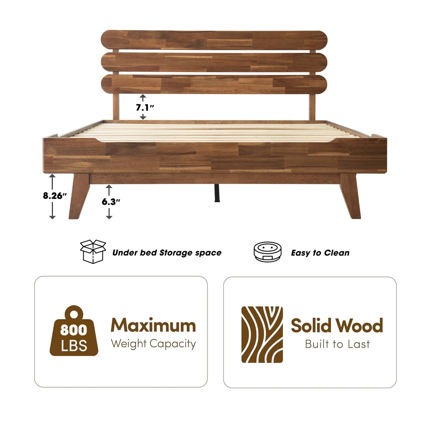 Full Size Solid Wood Platform Bed Frame, Headboard & Footboard, 12 Heavy-Duty Slatted Base, Center Metal Legs, Easy Assembly, No Box Spring Needed, Anti-Slip & Noise-Free, Walnut Finish OZF-37