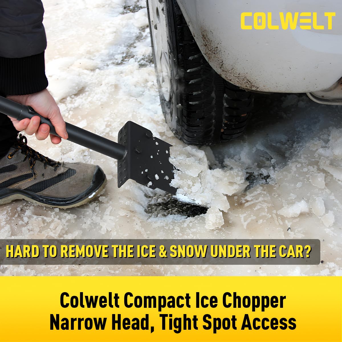 Colwelt Metal Snow Shovel 58’’, Heavy Duty Ice Scraper for Driveway, Snow Ice Chopper Shoveling Tool with Thickened Blade, Ice Shovel for Sidewalk Ice Removal, Flat Shovel Floor Cleaning Scraper