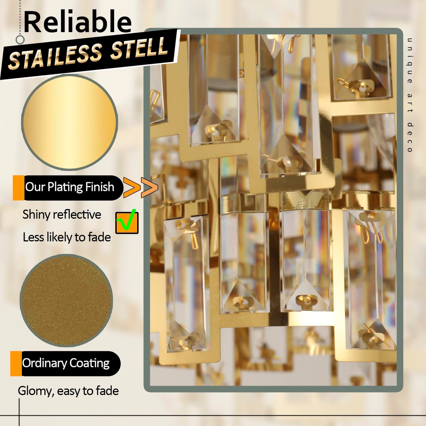 ANTILISHA Gold Crystal Chandelier Lighting Foyer Hall Entry Way Chandeliers Light Fixture for High Ceiling Sloped Pendant Hanging French Empire Style Round Large 31.5 inch