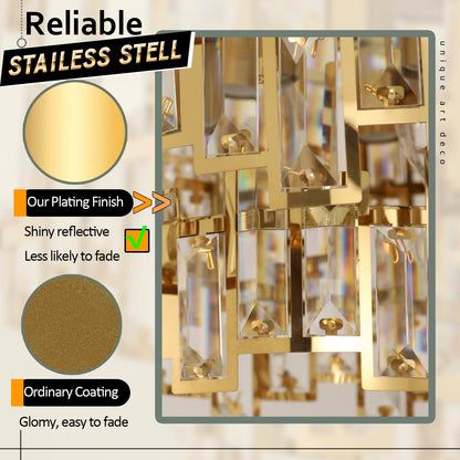ANTILISHA Gold Crystal Chandelier Lighting Foyer Hall Entry Way Chandeliers Light Fixture for High Ceiling Sloped Pendant Hanging French Empire Style Round Large 31.5 inch