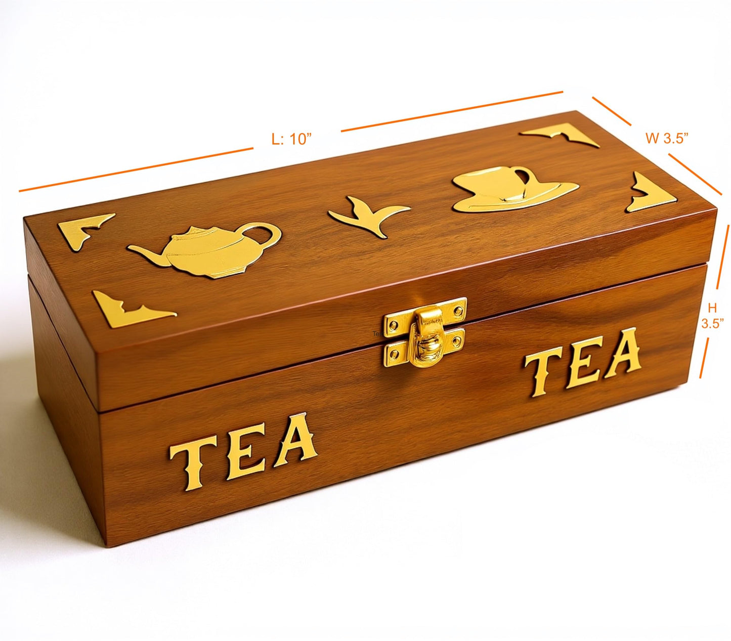 Handcrafted Rosewood Tea Box, 3-Compartment Tea Bag Organizer, Natural Wood Decorative Storage Chest with Brass Inlay, Artisan made in South Asia