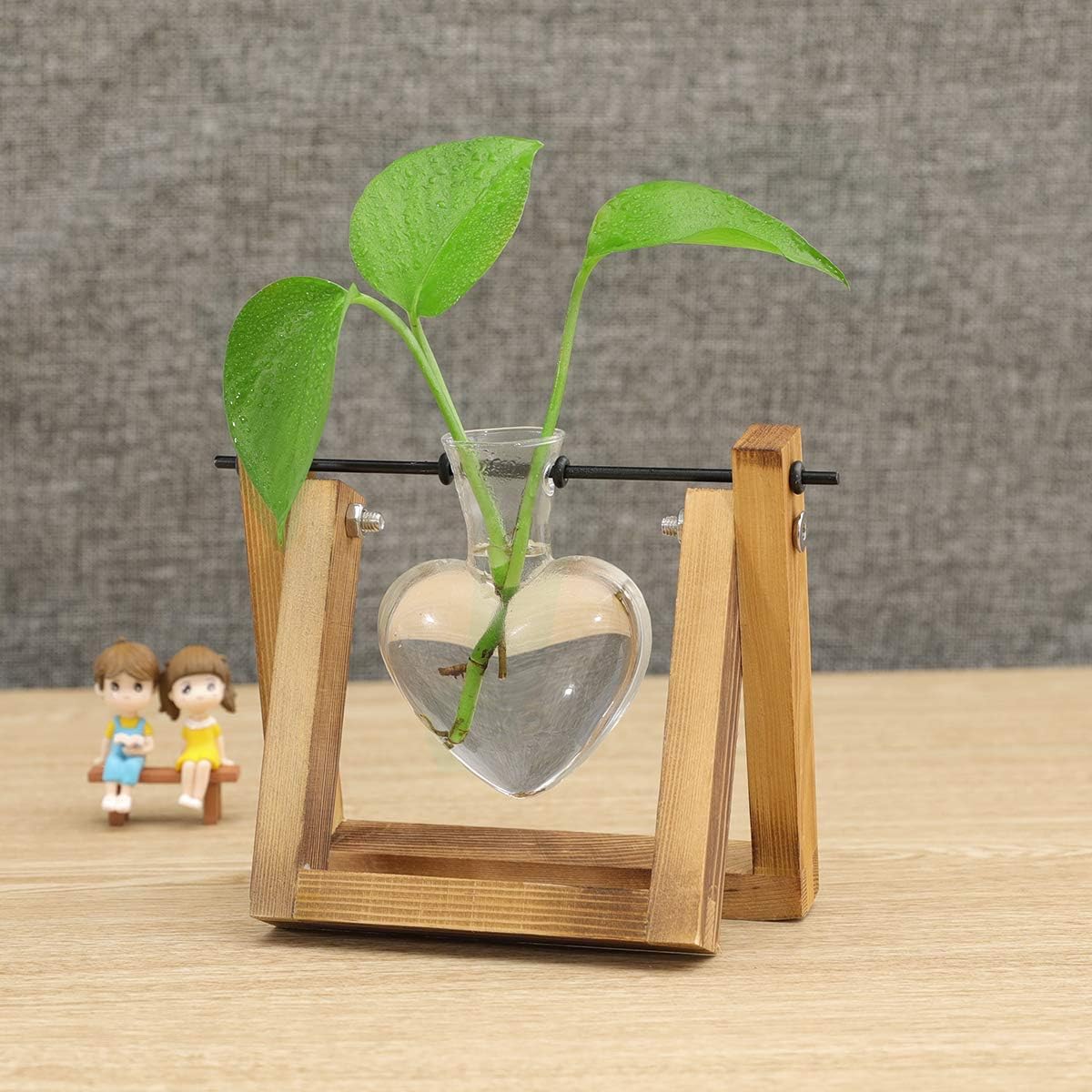 1 Kingbuy Terrarium with Wooden Stand, Desktop Propagation Station, Air Plant Holder, Metal Swivel Holder