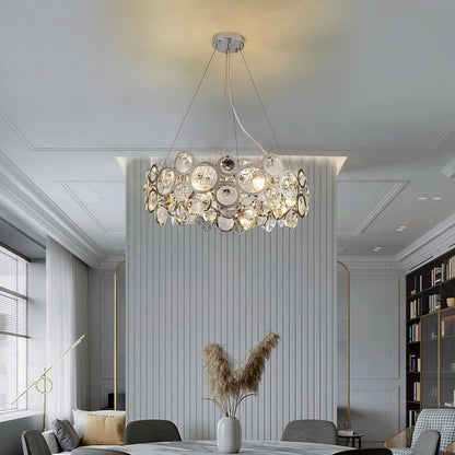 Wndtu Opal Unique Elegance Crystal Chandelier Luxury Round Crystal Modern Stainless Steel Chrome Pendant Ceiling Lights Fixture for Dining Room Living Room Kitchen Island Above Table D22