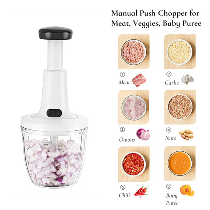 Manual Food Chopper Hand Push Express Vegetable Dicer Mincer Sharp Blades Onion Cutter Garlic Mincer with Container for Chili Meat Nuts Herbs, Dishwasher Safe