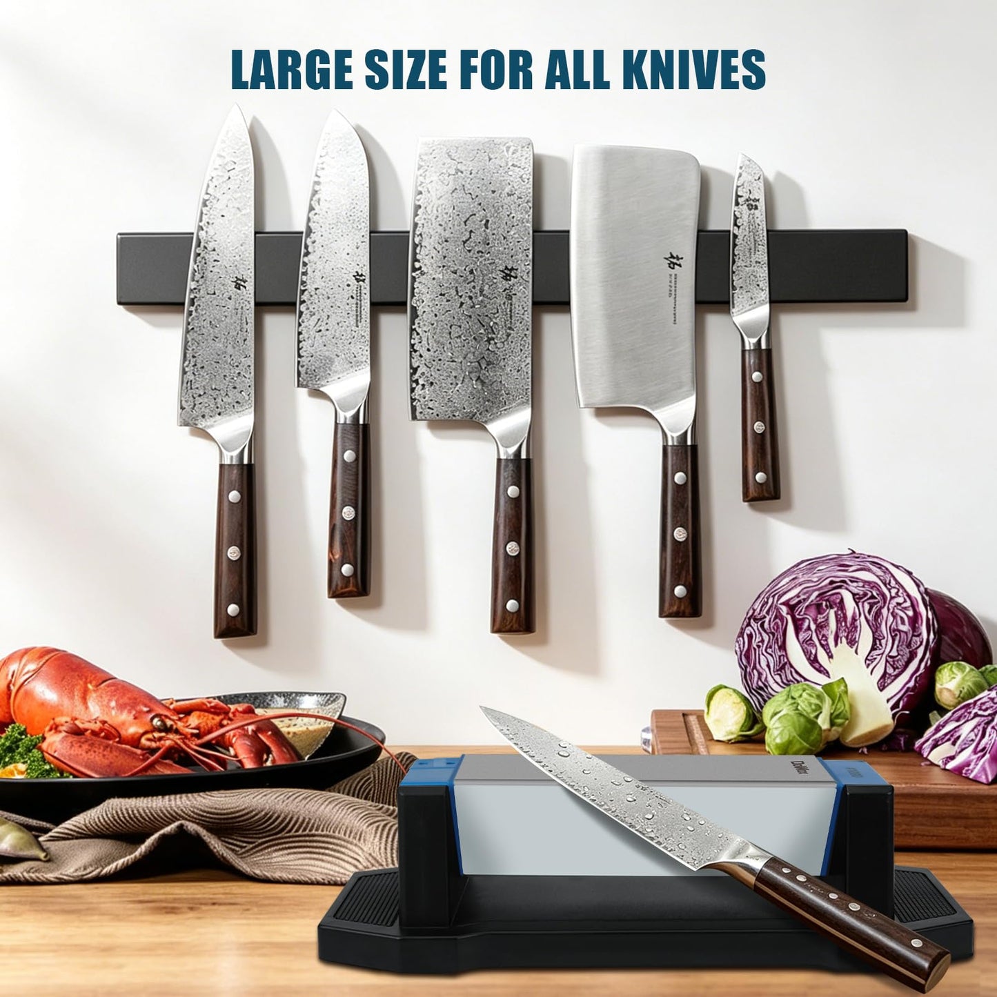 Diamond Knife Sharpener, Larger Sharpening Stone, 360/600/1000 Grit Whetstone Knife Sharpener Kit with Honing Guide, Angle Guide, Leather Strop for Kitchen Knives, Chisels, Tools, Outdoor Gear
