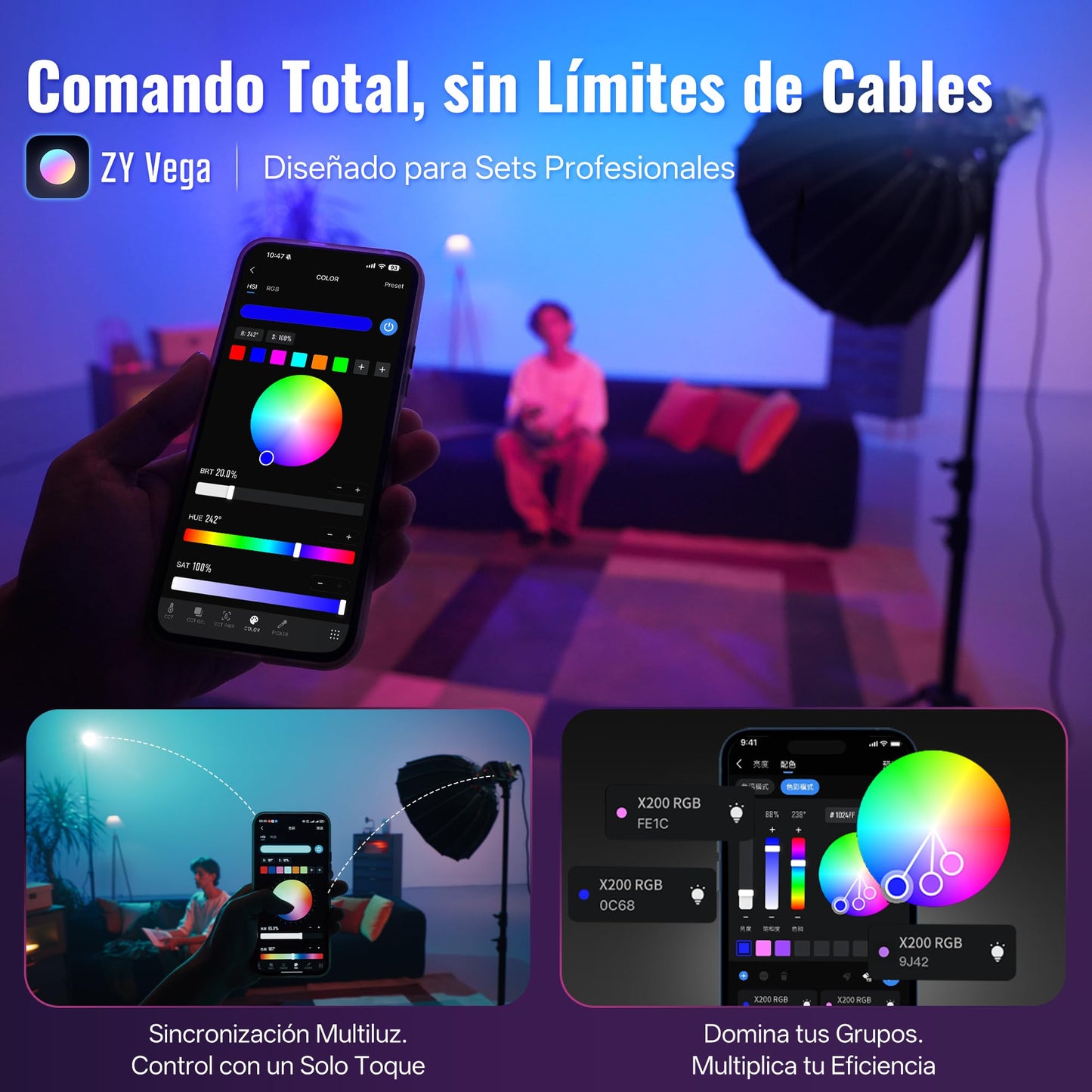 ZHIYUN MOLUS X200 RGB Standard 200W Video Light [Official] Handheld Continuou Output Light Portable Professional Photography Lighting Bowens Mount 2500K~10000K CRI≥95 TLCI≥97 Only 830g (No Battery