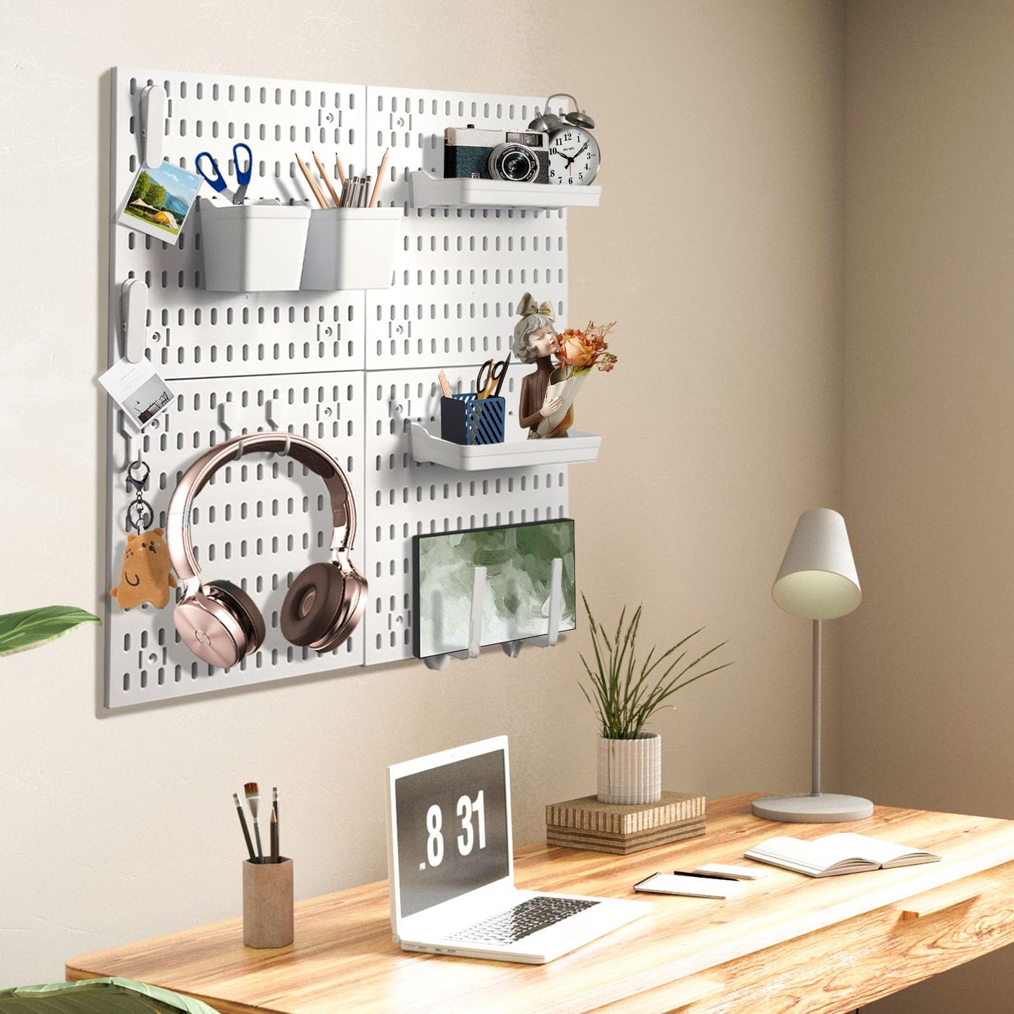 SHGJ&SOFT Peg Board Wall Organizer Panels, 22pcs - Includes 4 White Pegboards & Accessories, Plastic Pegboard for Home，Office, Craft Room, Gaming Setup, 24″×24″, Wall Mount Display Pegboard Panel Kits