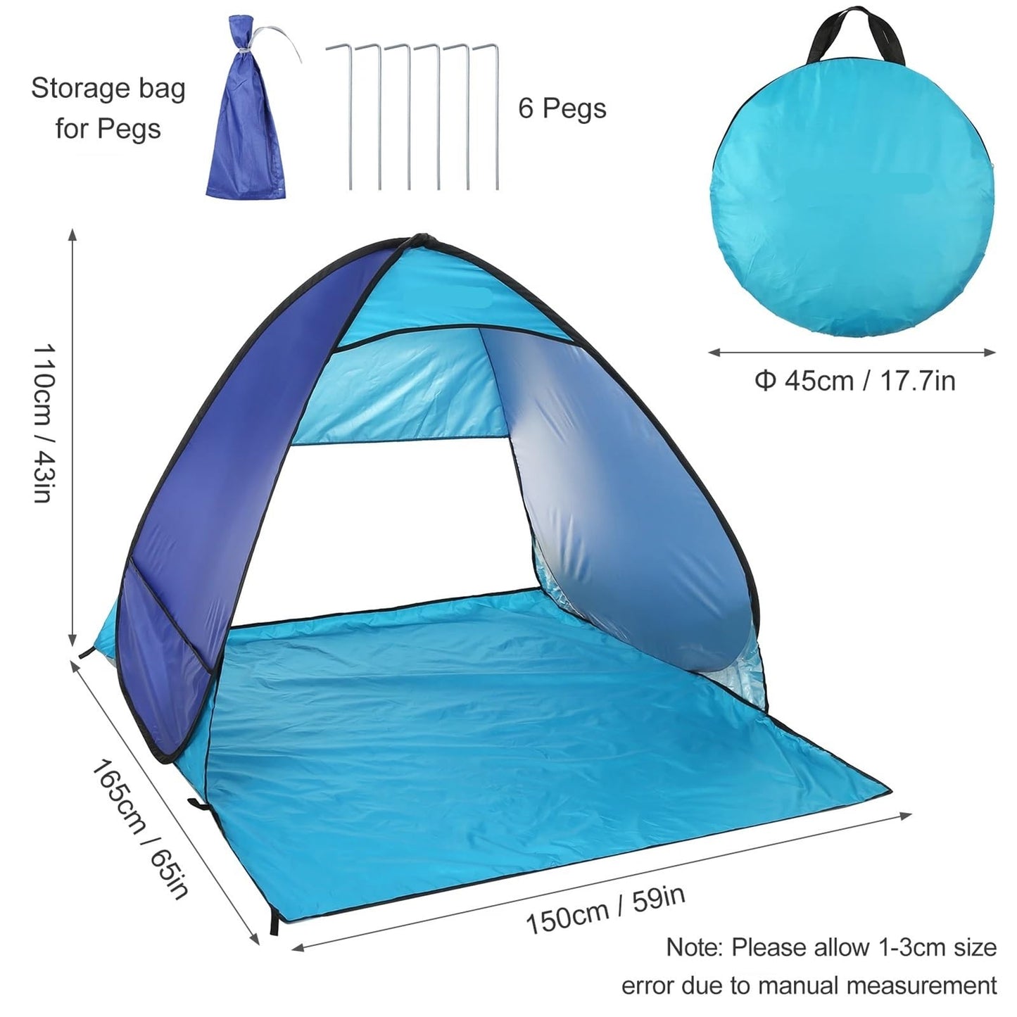 HYUIO Pop Up Tents Automatic Instant Pop Up Beach Tent Lightweight Outdoor Beach Shade Sun Shelter Tent Canopy Cabana with Carry Bag Adult Pop Up Tent