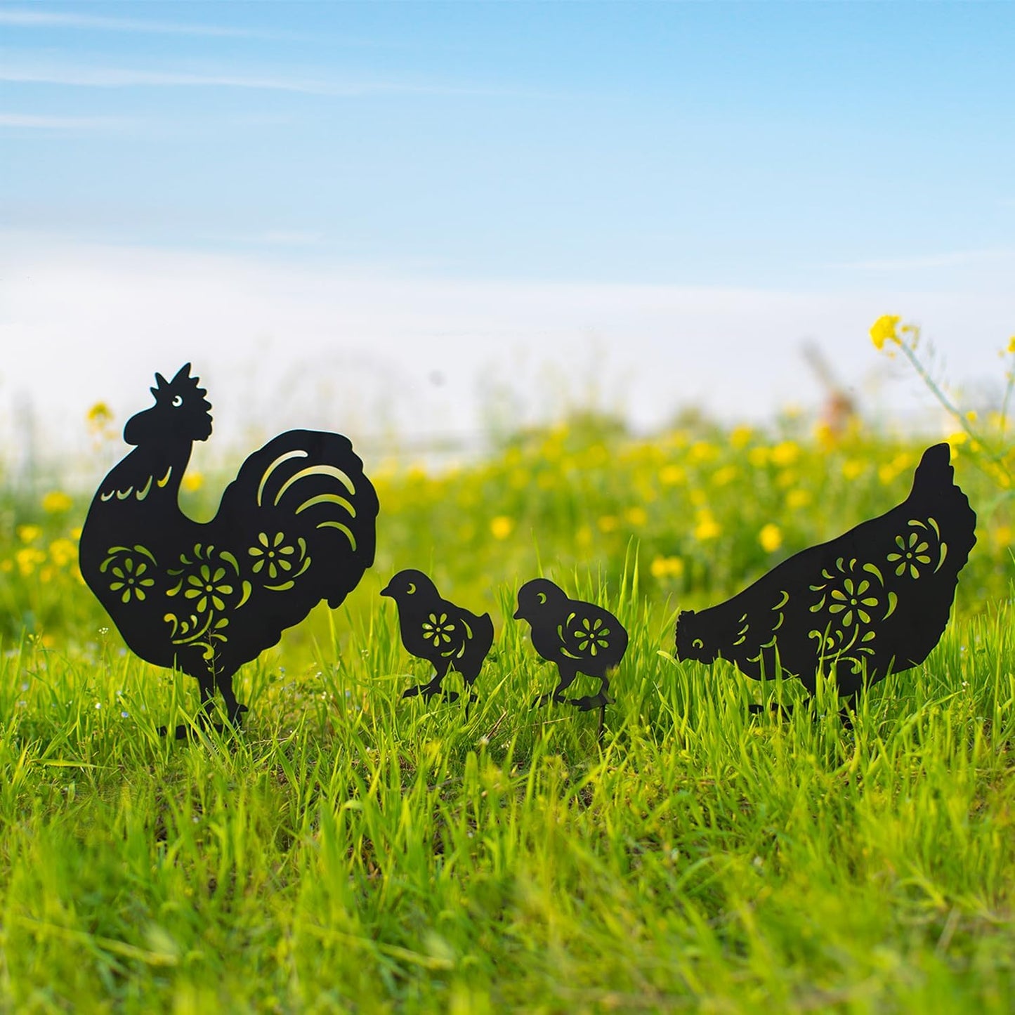 EZTZEN Chicken Metal Garden Stakes Decorative,Chicken Gifts for Women/Men/Chicken Lovers Gifts,Black Chicken Silhouette