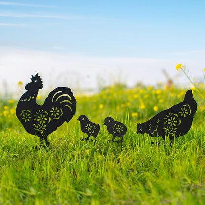 EZTZEN Chicken Metal Garden Stakes Decorative,Chicken Gifts for Women/Men/Chicken Lovers Gifts,Black Chicken Silhouette