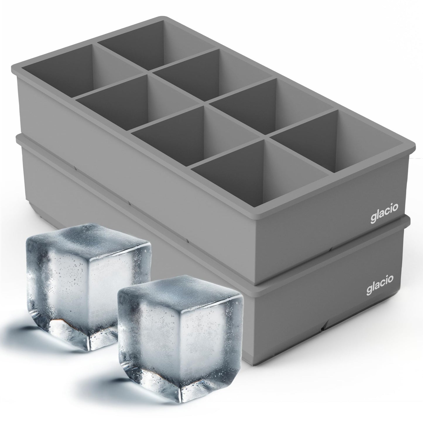 Ice Cube Molds – 2-Pack Silicone Trays for 8 Large Square Cubes – Slow-Melt Ice for Whiskey, Cocktails, Coffee & More