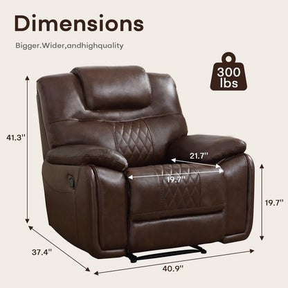 ANJ Genuine Recliner Chair Set of 2, Manual Reclining Chair with Ergonomic Design, Oversized Single Sofa Recliner with Soft Armrest and Flexible Footrest for Living Room,（Red Brown）