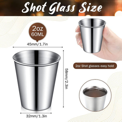 Lallisa 2 oz Stainless Steel Shot Glasses Metal Cups Small Unbreakable Shot Glass for Espresso Whiskey Bar Home Restaurant Camping Barware Gift (Silver,100 Pcs)