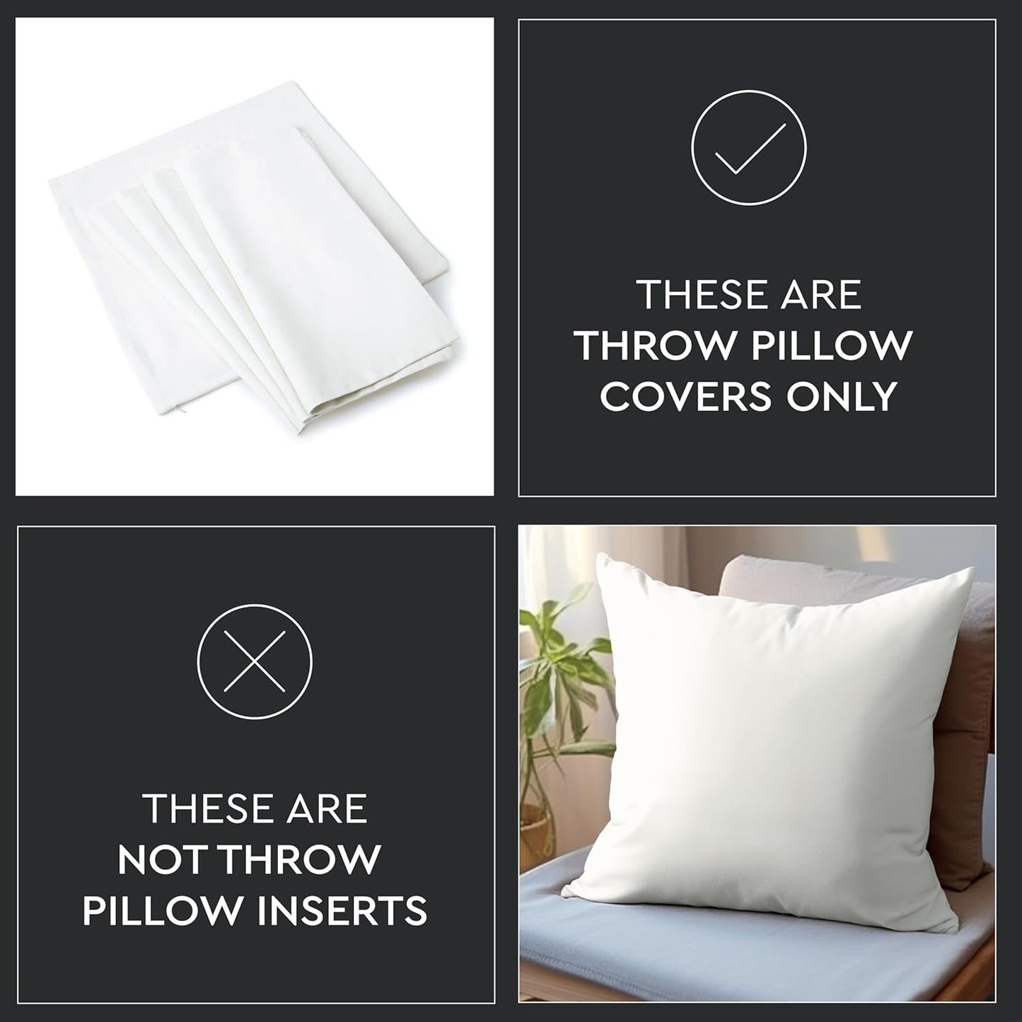 Encasa XO Throw Pillow Covers Set of 2 16x16 in Jet Black | Cotton Pillow Covers for Living Room, Sofa