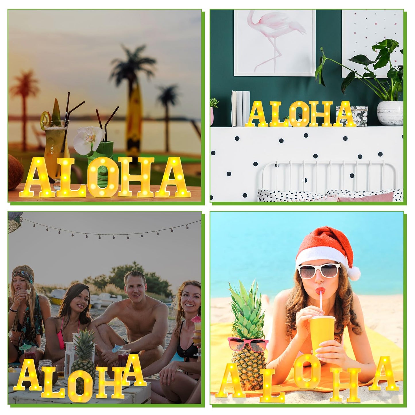 Aurelema 5 Pcs Summer Hawaiian Luau Aloha Party Decorations Aloha Light up Sign LED Marquee Letter for Party Decorations Battery Powered Tropical Alphabet Summer LED Lights for Wedding Night Birthday