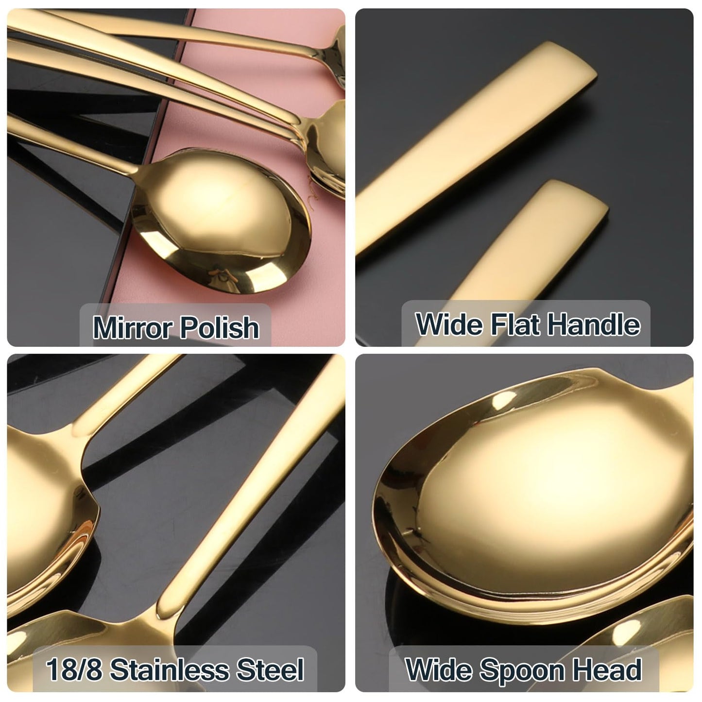 Large Serving Spoons Set Stainless Steel 12 Inch Serving Utensils for Buffet Catering Dishwasher Safe(2-pieces, Gold)