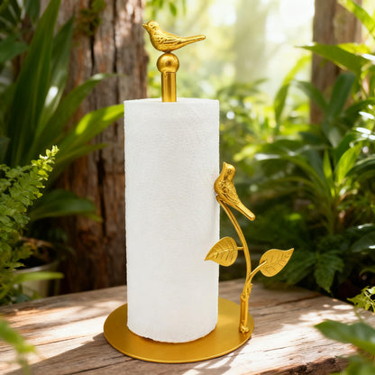 Gold Paper Towel Holder with Arm Fit Most Size Paper Roll Gold Paper Towel Holder Countertop Golden Bird Decor for Kitchen