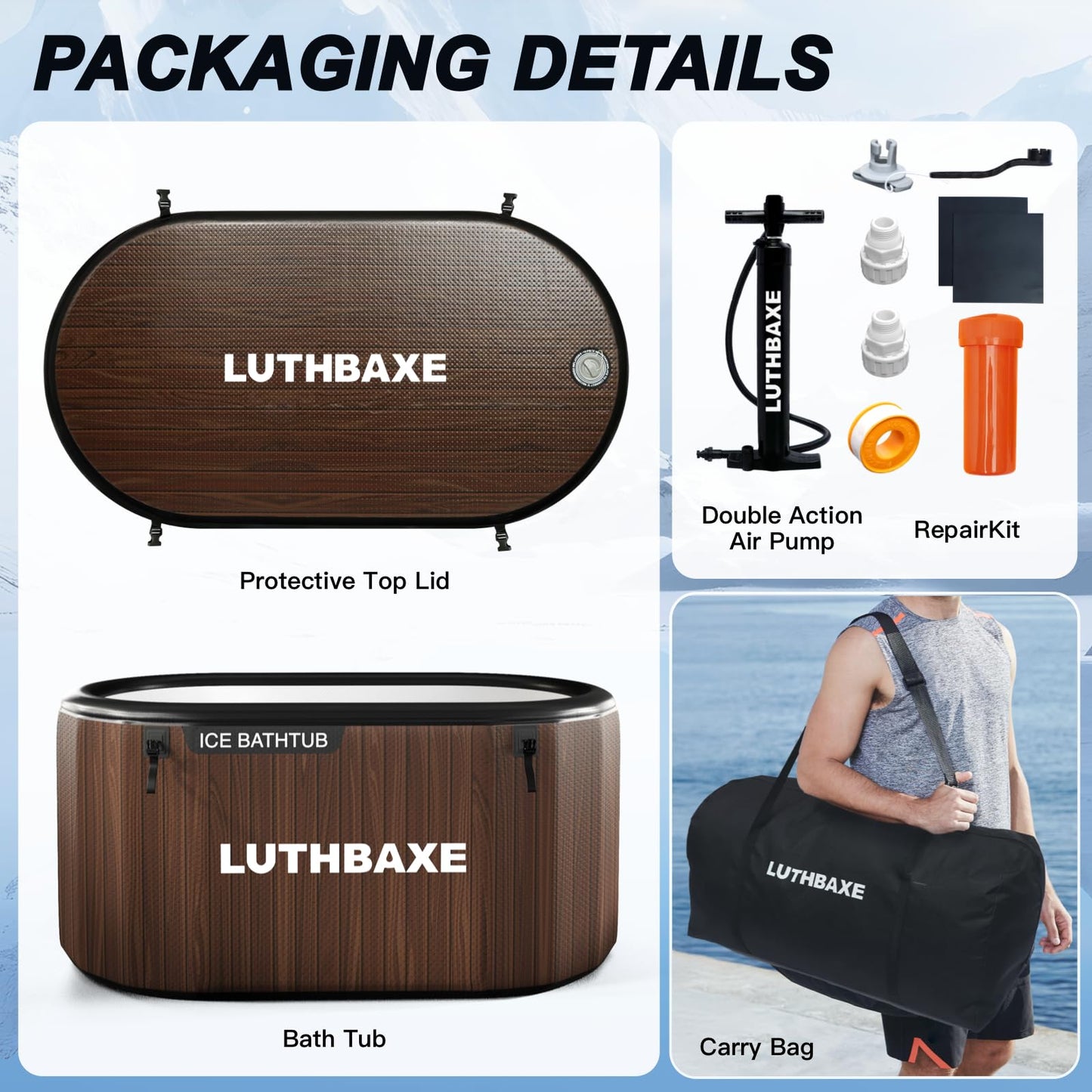 Cold Plunge | Upgraded 218 Gallon Inflatable Ice Freestanding Bathtub with 5 Layers Durable Design | Portable Cold Water Bath for Athletes' Recovery | Ice Bath for Outdoor and Camping | Wood Grain