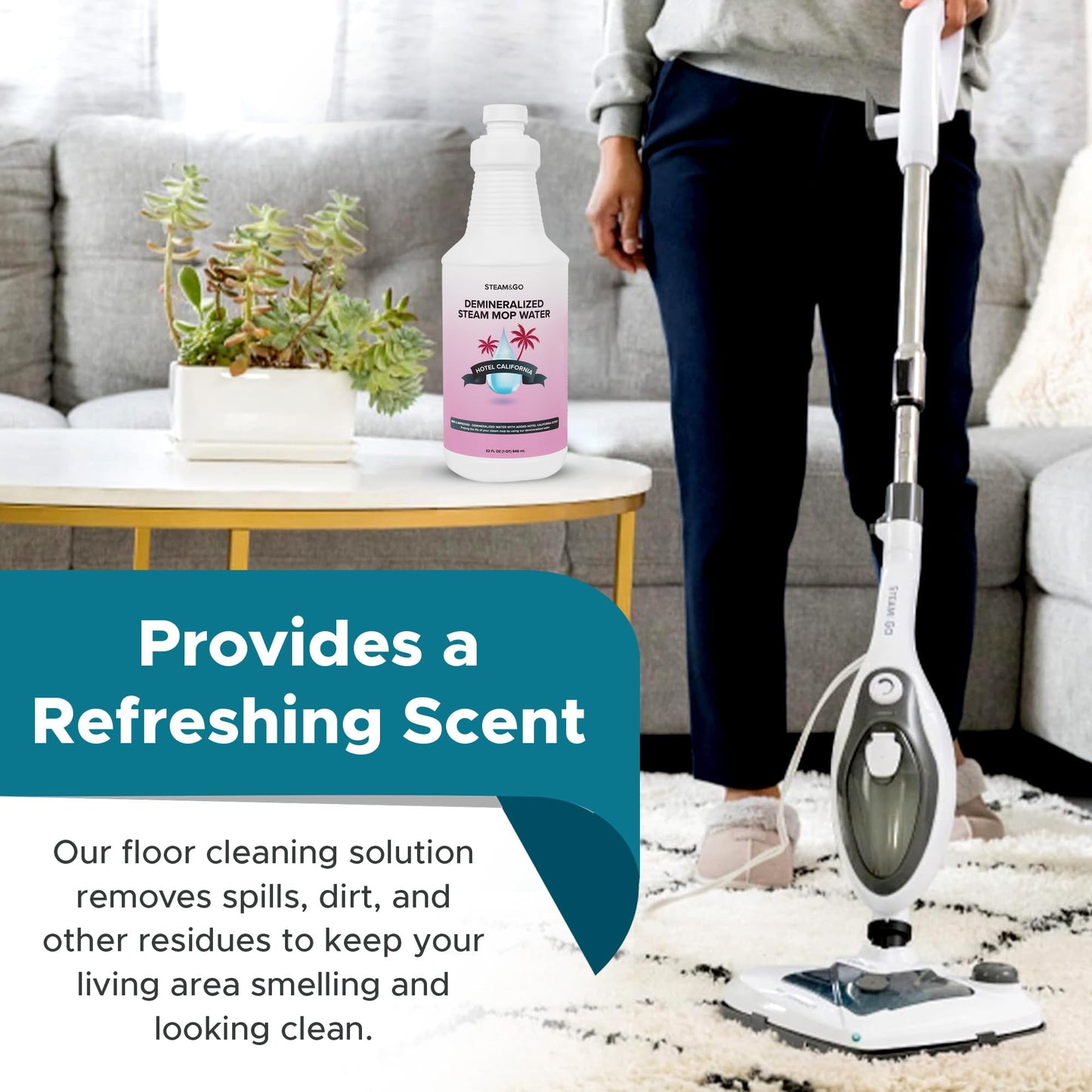 Steam & Go Demineralized Water for Steam Mop – Hotel California Scent, 32 Ounces (Pack of 1) | Scented Floor Cleaner Solution, Ready-to-Use, Compatible with Any Steam Cleaner