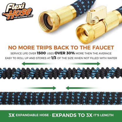 Flexi Hose Expandable Garden Hose - 50FT Lightweight & No-Kink with 8 Function Nozzle | Solid Brass Fittings