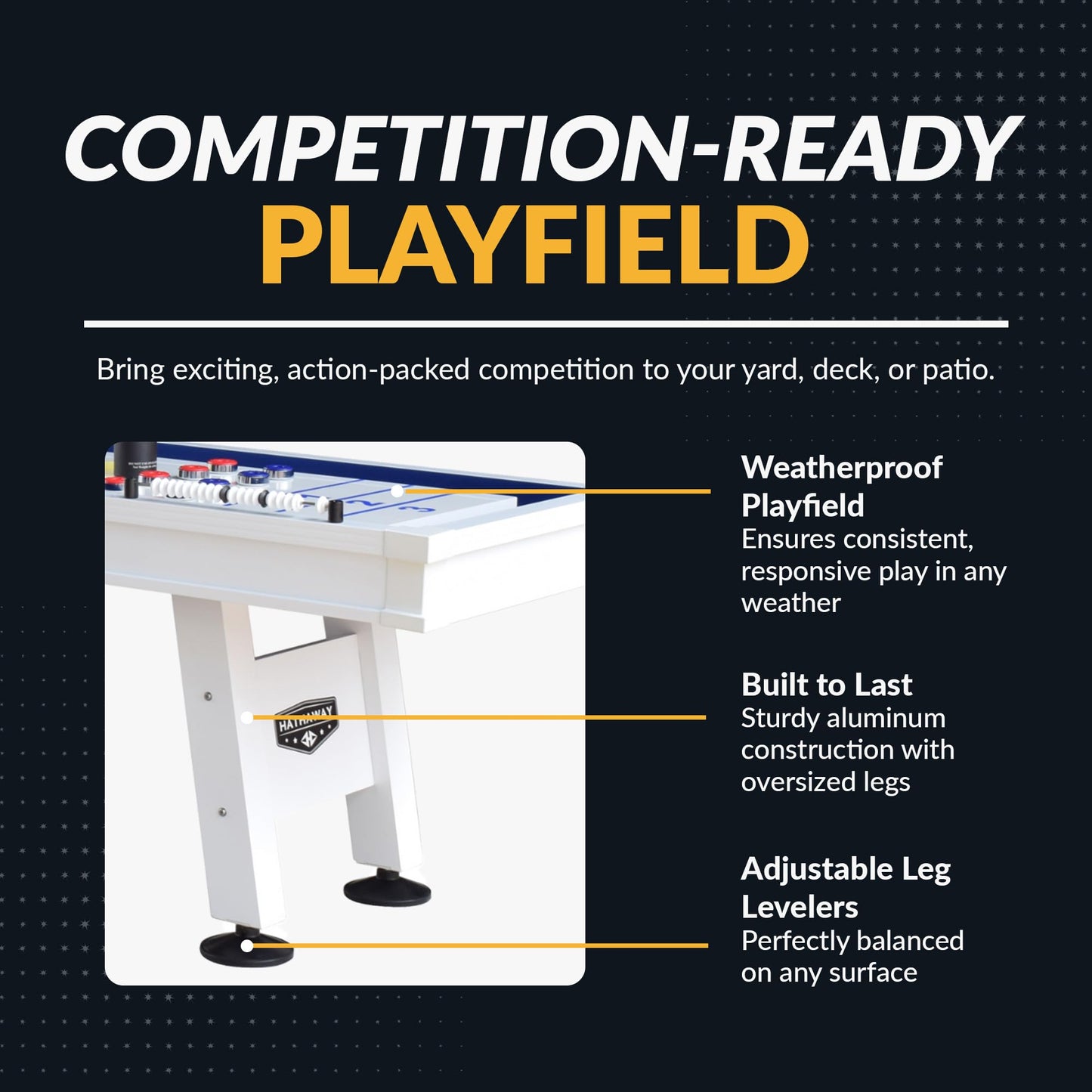 Hathaway Crestline 12 Ft Outdoor Shuffleboard Table for Patio, Yard & Deck - with Weatherproof Playfield, Built-in Scorer & Fitted Cover, Leg Levelers, 8 Pucks, Wax – White Finish