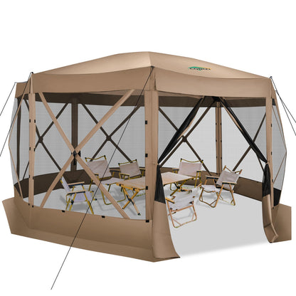 COBIZI 15x15FT Pop Up Gazebo Screen Tent Screen House for Camping, Screen Room with Mosquito Netting, Hub Tent Instant Screened Canopy with Carrying Bag and Ground Stakes, Khaki(Upgraded)