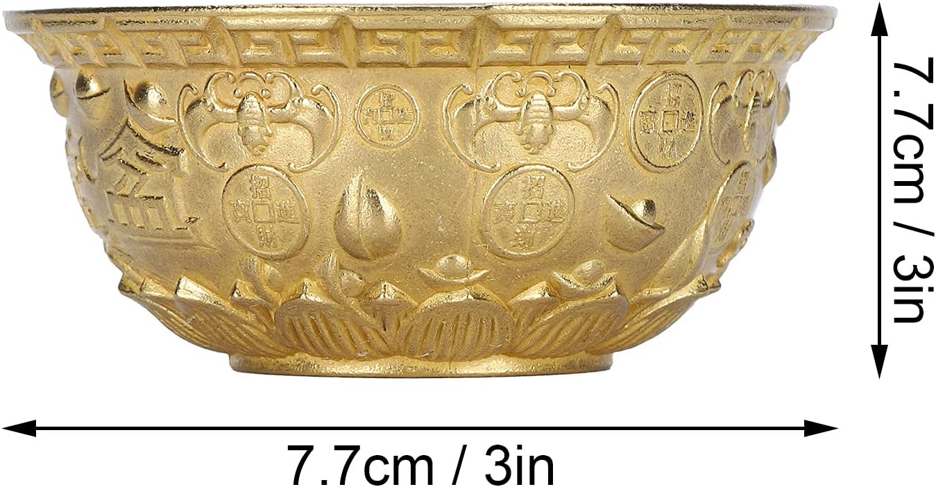 Brass Treasure Bowl Feng Shui Ornaments, Wealth Good Luck Prosperity Bowl Craft Collectible Figurines for Home Office