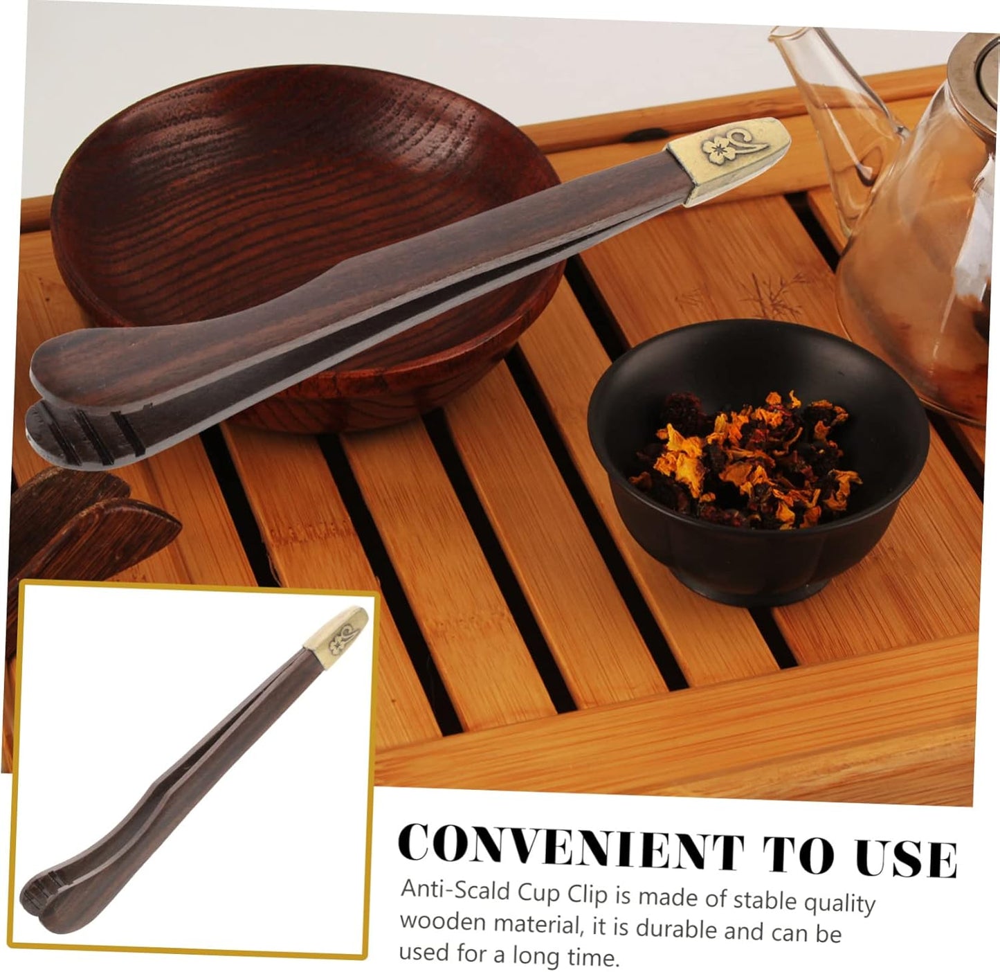Chinese Tea Teacup Tongs Mini Wooden Clips - Reusable Cooking Tongs for Kung Fu Tea, Home Cup Clip