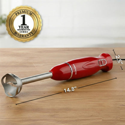 OVENTE Immersion Hand Blender, 300W Electric Handheld Stick Mixer with 2 Mixing Speeds and Stainless Steel Blades for Smoothies, Purees & Baby Food, Red HS560R