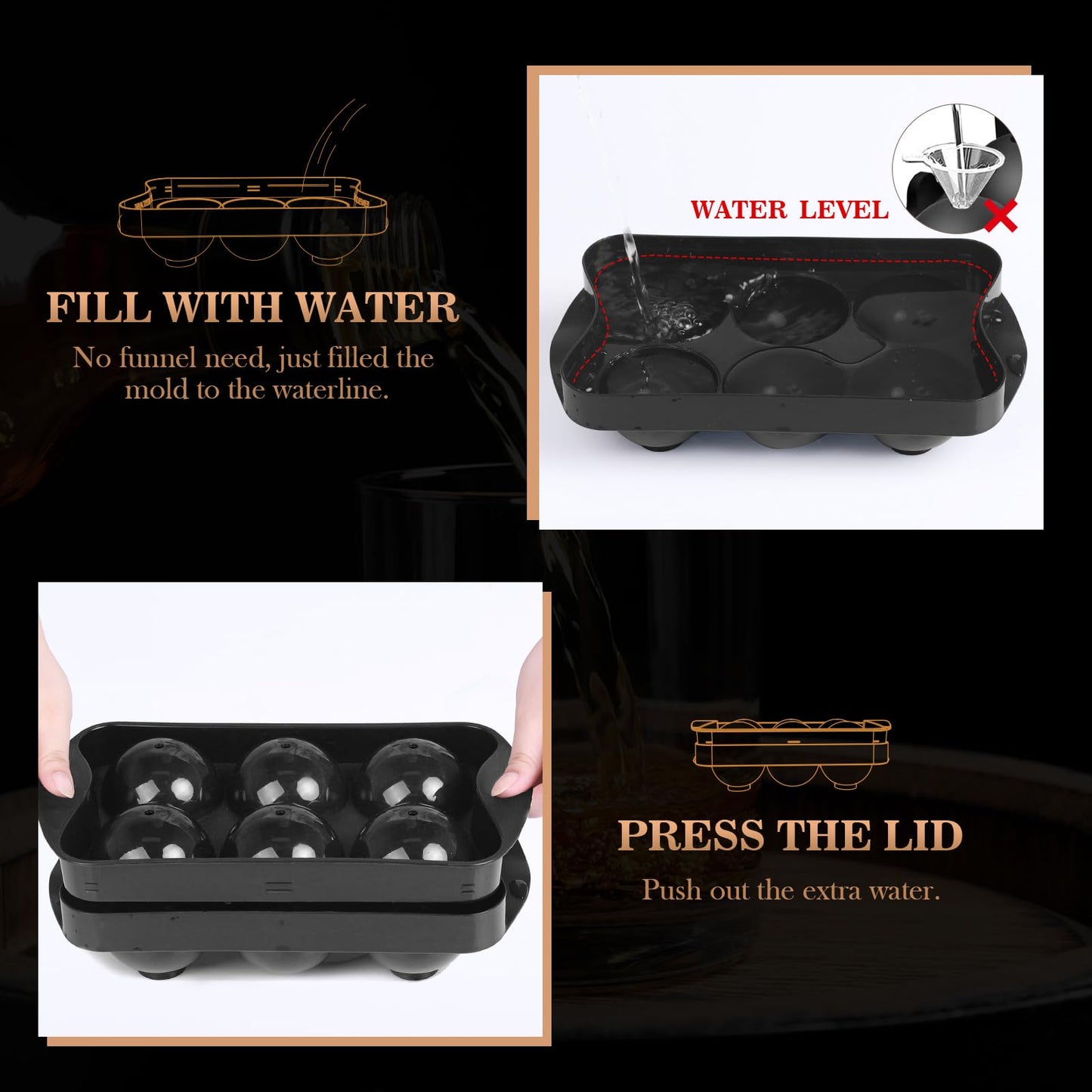 Whiskey Ice Cubes Mold 2 Pack - Round Ice Cube Mold & Ice Ball Maker Set with Storage Bin, Ice Cube Trays with Lid, Tongs for Bourbon & Cocktails, Gifts for Whiskey Lover