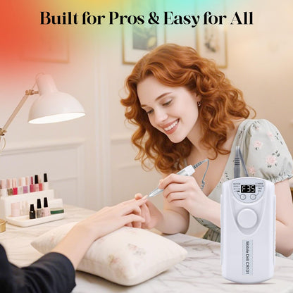 Professional Nail Drill Electric File:COYZU 35000RPM Portable Cordless Nail Drill Machine with Bits, Rechargeable E File for Acrylic & Gel Nails, Manicure & Pedicure Tech Tool for Home Salon, Pink