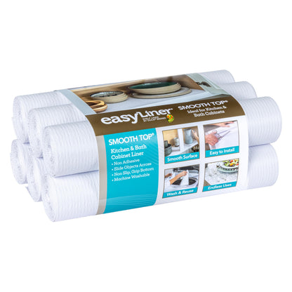 Smooth Top EasyLiner for Cabinets & Drawers, Easy to Install, Shelf Paper & Drawer Liner Non Adhesive, Non Slip Shelf Liner for Pantry, Kitchen Essentials, 20 in x 6 ft (6 Pack), 36 ft, White