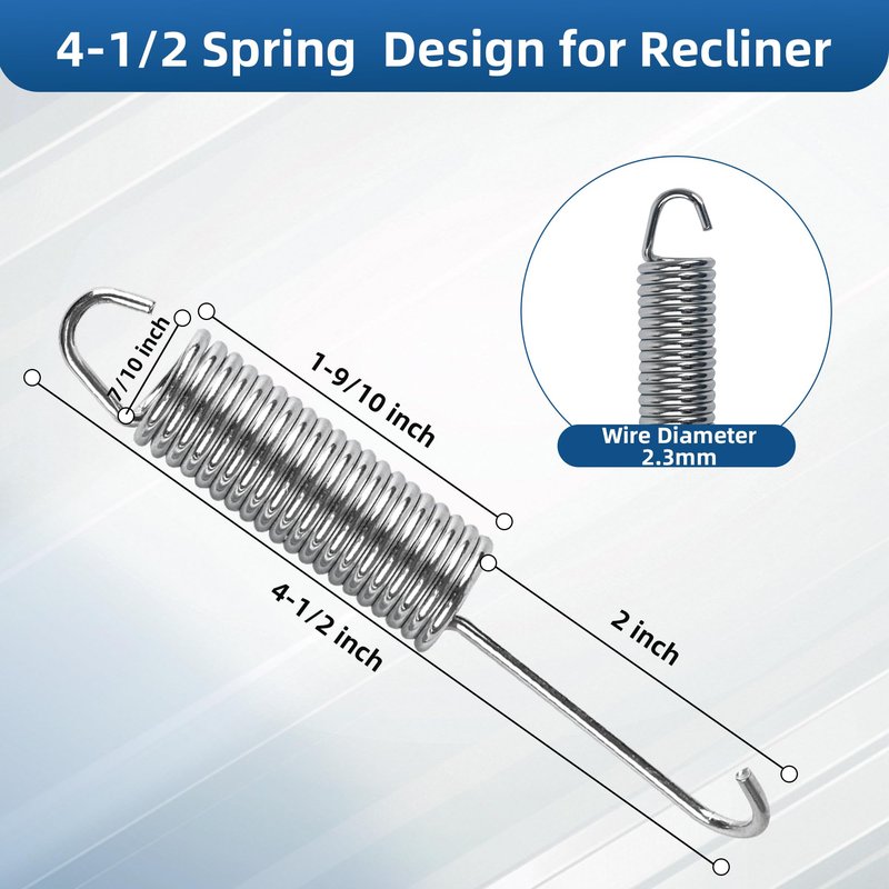 2 Pack 4 1/2 Inch Recliner Spring Stainless Steel Tension Spring Heavy Duty Rust-Resistant Spring Replacement for Recliner Mechanism Sofa Bed Folding Beds Trampolines RV Furniture, Long Neck Hook