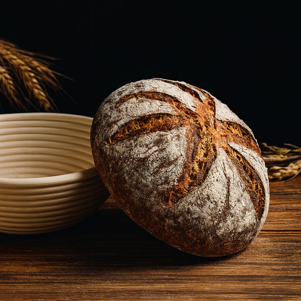Saint Germain Bakery Premium Round Bread Banneton Basket with Liner - Perfect Brotform Proofing Basket for Making Beautiful Bread (10 inch)