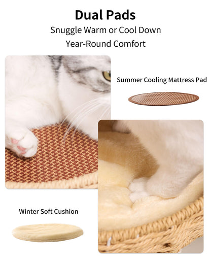 PETTIFUL Wood Cat Tree for Large Cats, 62-Inch Tall Modern Cat Tower with Condo & Scratching Posts - Easy to Clean, Heavy-Duty, Furniture-Grade Design for Stable Climbing, Eco-Friendly (White 62'')