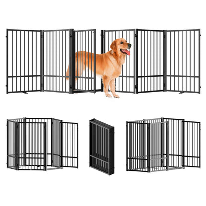 SNUOWU Full Metal Freestanding Dog Gate with Door, 36''Height Foldable Pet Dog Fence for Indoor & Outdoor, 6 Panels Extra Wide Free Standing TallDog Gates for Doorways,House,Stairs,Porch,Deck,Yard