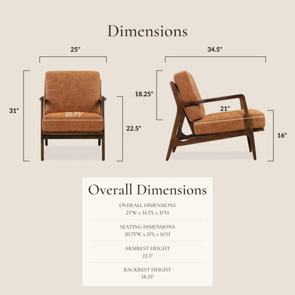 Poly & BARK Verity Leather Accent Chair – Armchair with Walnut Wood Frame – Fashion-Forward Lounge Seating for Living Room – Upholstered in Cognac Tan Leather for Modern Style