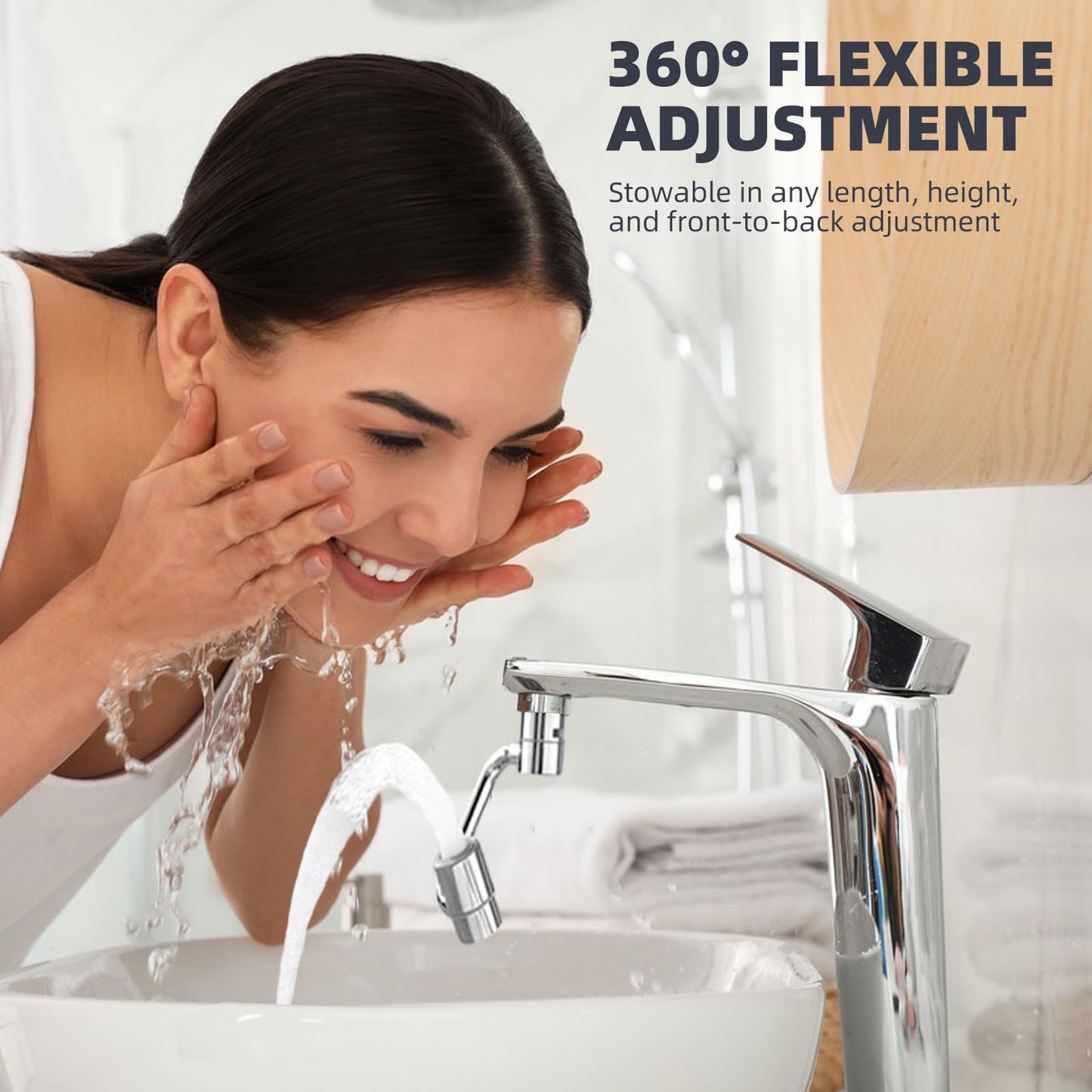 U Shaped Faucet Extender, Universal 360° Rotatable Faucet Aerator Extension Reduces Water Splatter, 1080° Rotating 2-Mode Adjustable for Bathroom Sink/Kitchen (2P)
