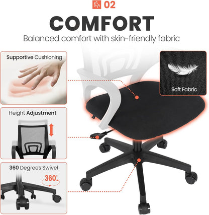 Neo Chair Office Computer Desk Chair, Gaming-Ergonomic Mid Back Cushion with Lumbar Support and Wheels